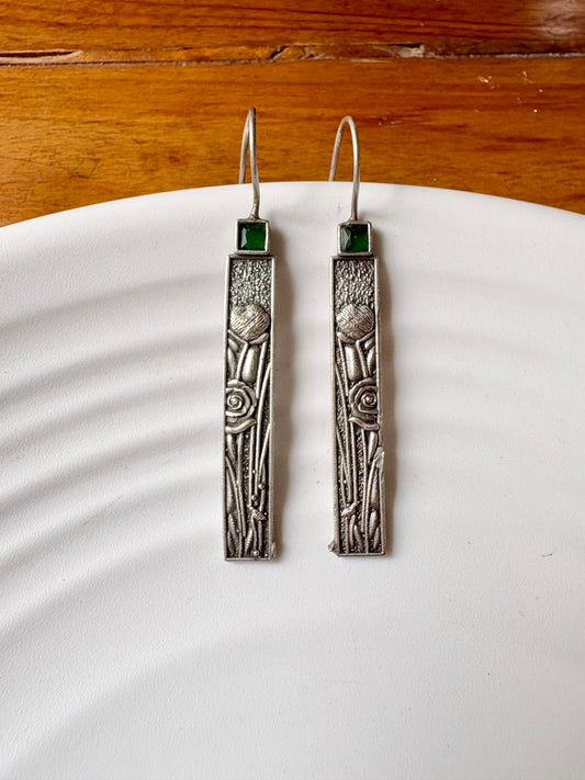 Vintage Antique Silver Plated with stone Hanging Earrings