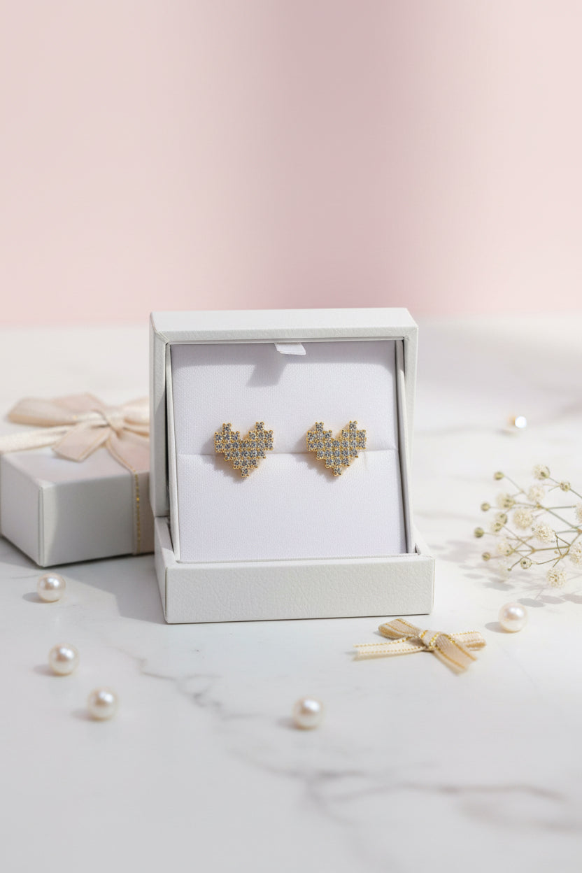 Pixel Stone Heart studs