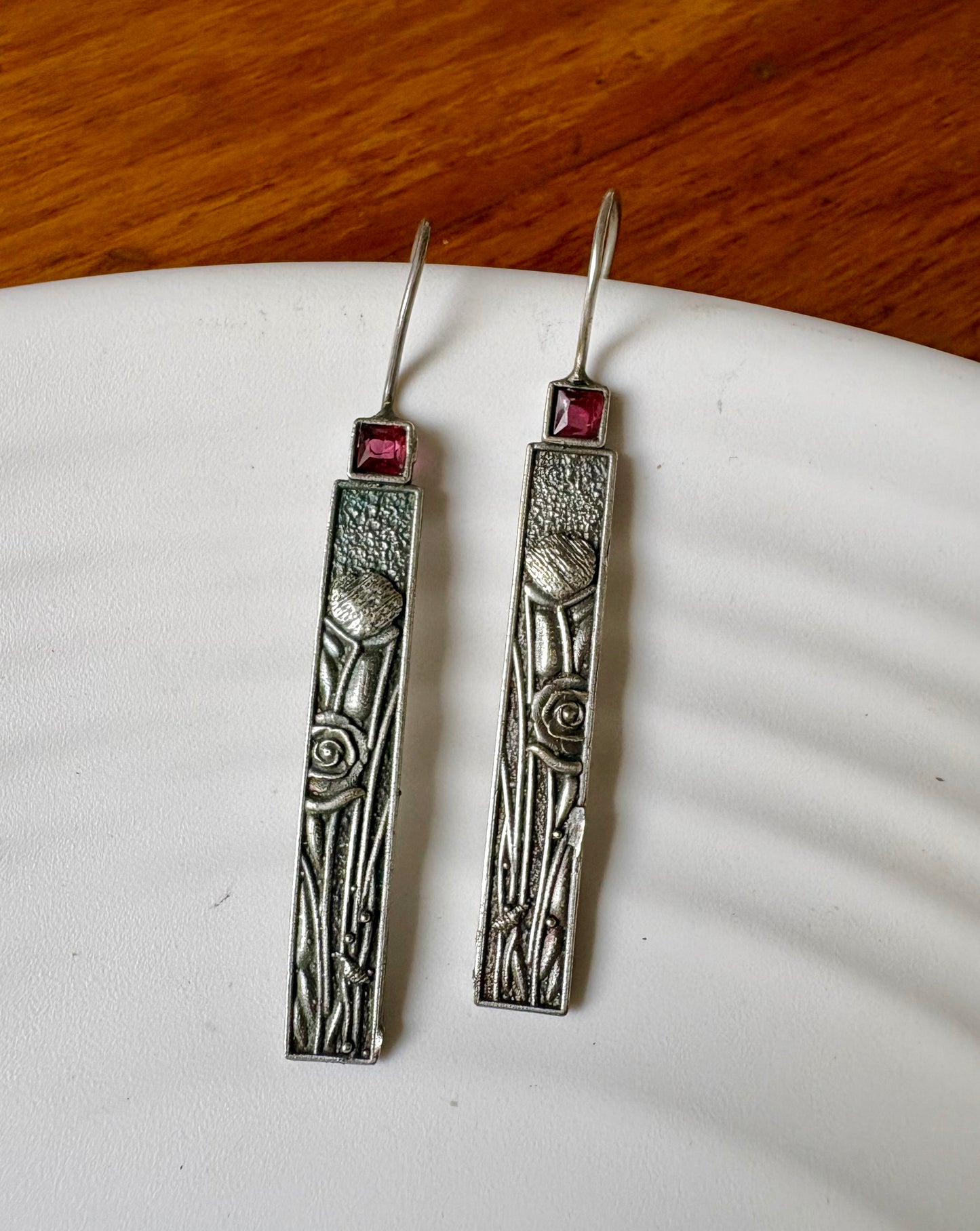 Vintage Antique Silver Plated with stone Hanging Earrings