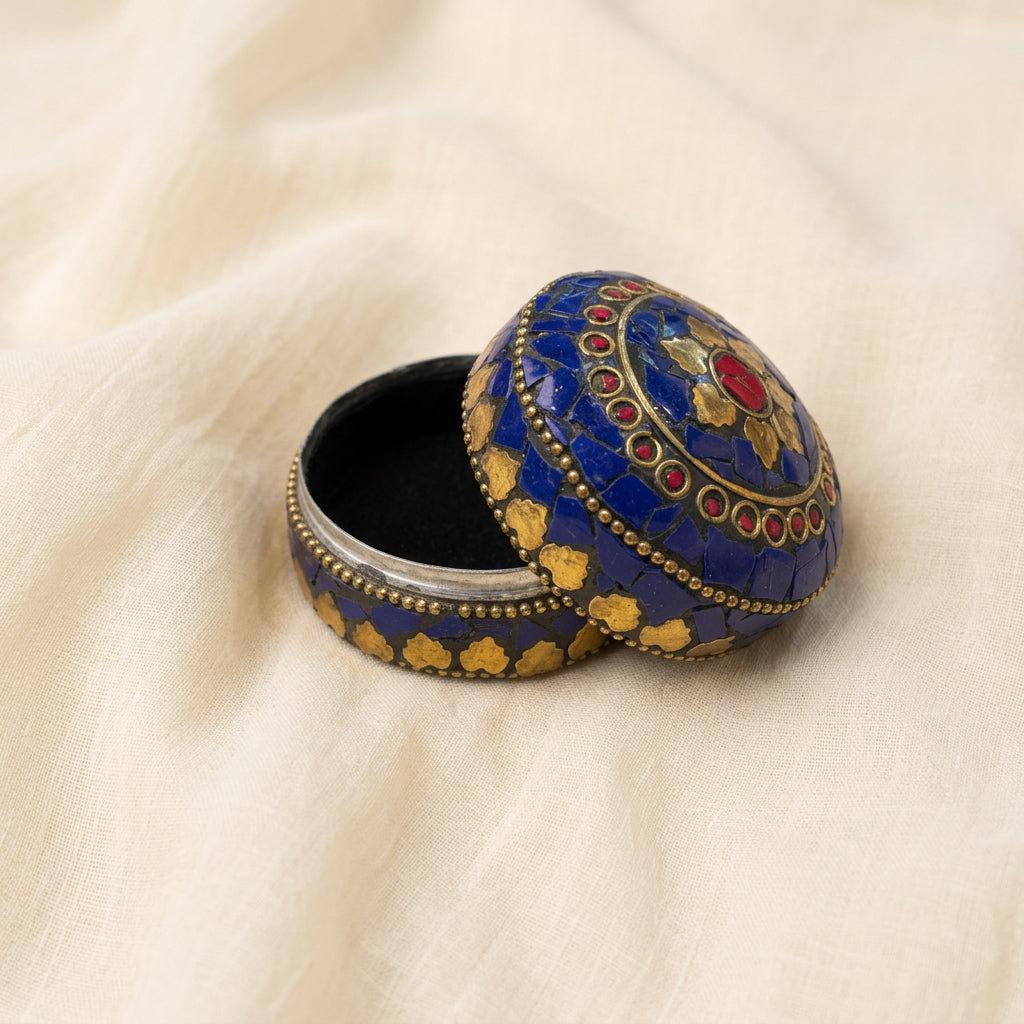 Handcrafted Indian Mosaic Trinket Ink Blue