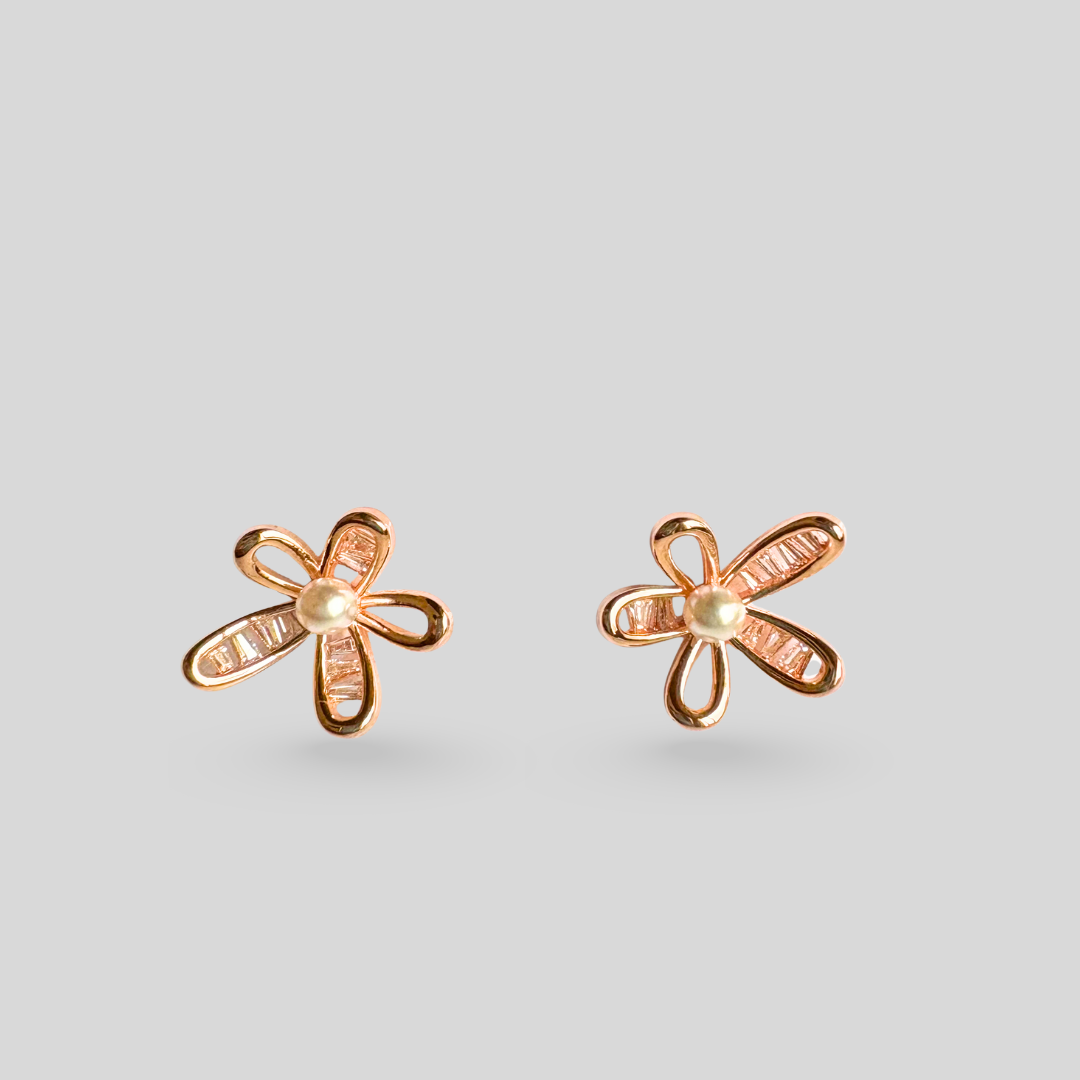Floral Pearl Rose gold Earrings
