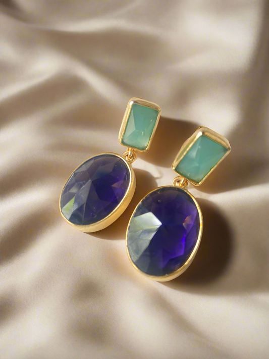 Sea Green and Royal Blue Gold plated Earrings