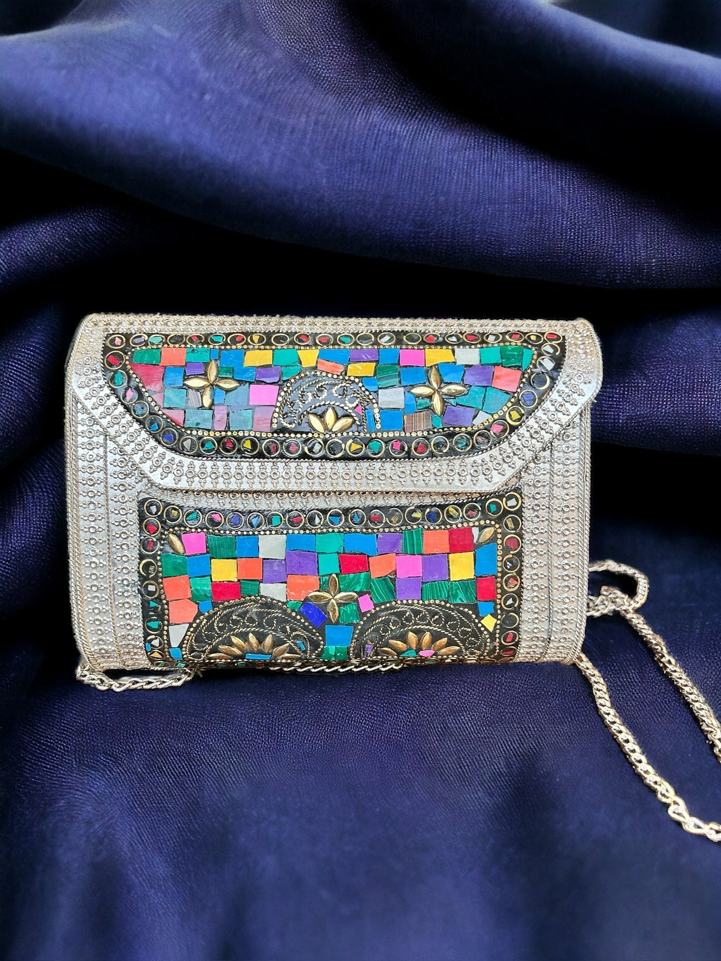 Multicolour Stone Metal Purse (M)