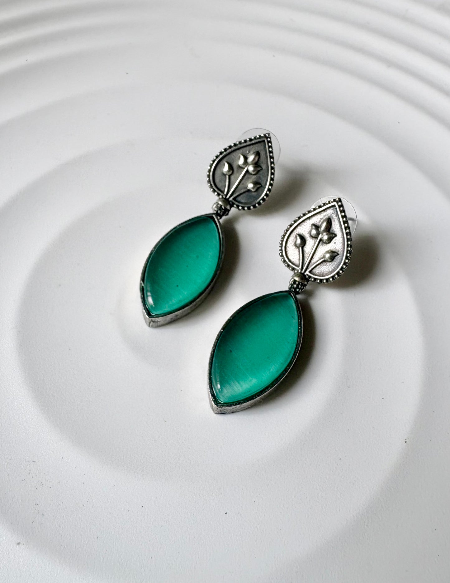 Oxidised Stone Drop Earrings