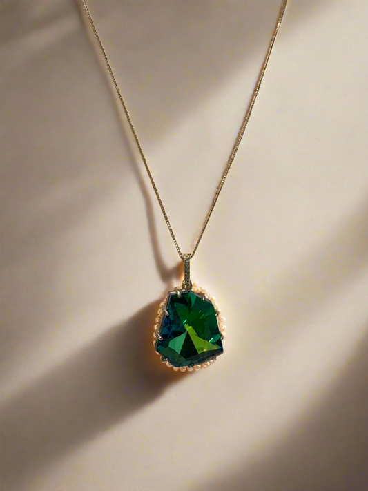 Green Blue Stone Charm Pendant Necklace