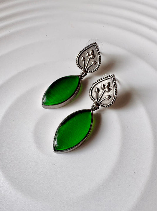 Oxidised Stone Drop Earrings