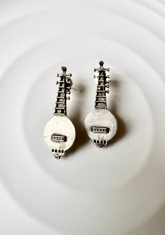 Silver Plated Oxidised Mandolin Earrings