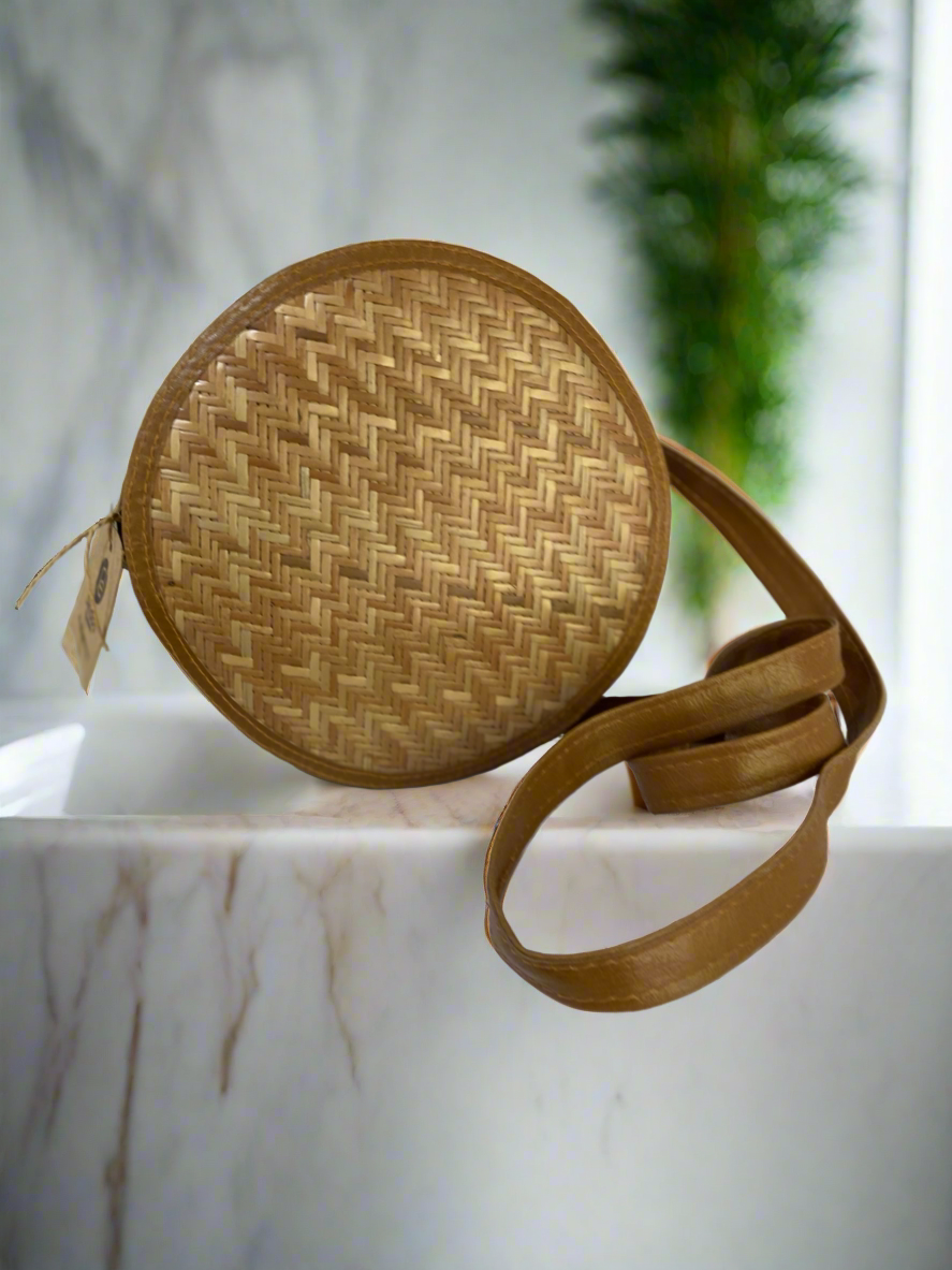 Cane Shital pati Handbag Round