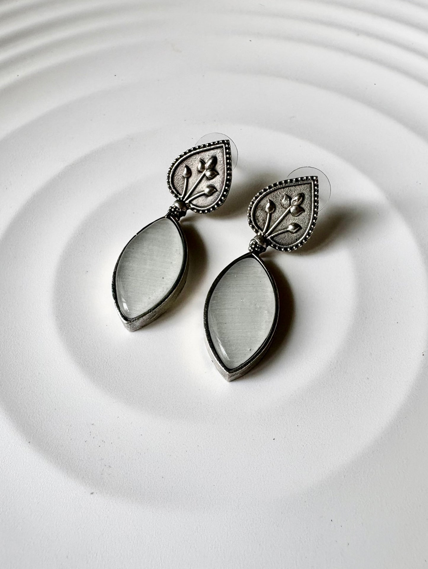 Oxidised Stone Drop Earrings