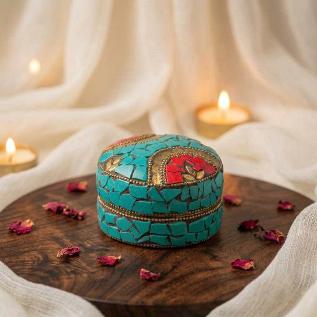 Handcrafted Indian Mosaic Trinket Sea Blue