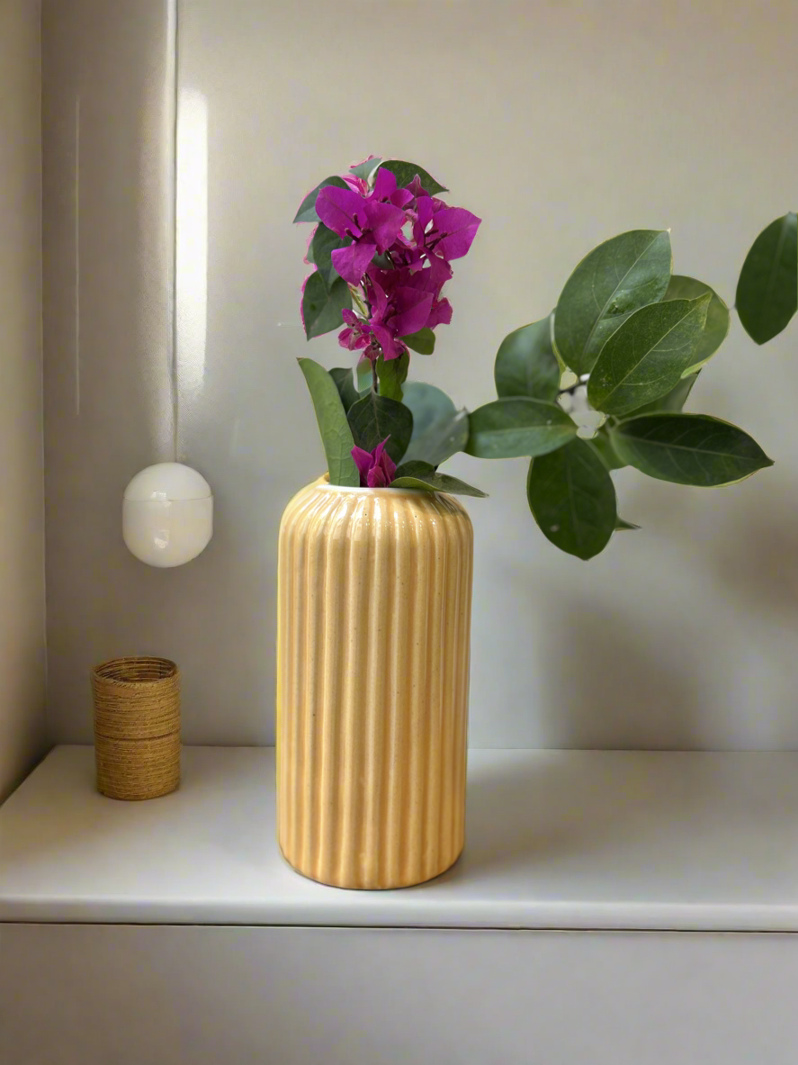 Cylinder Mustard Ceramic Vas
