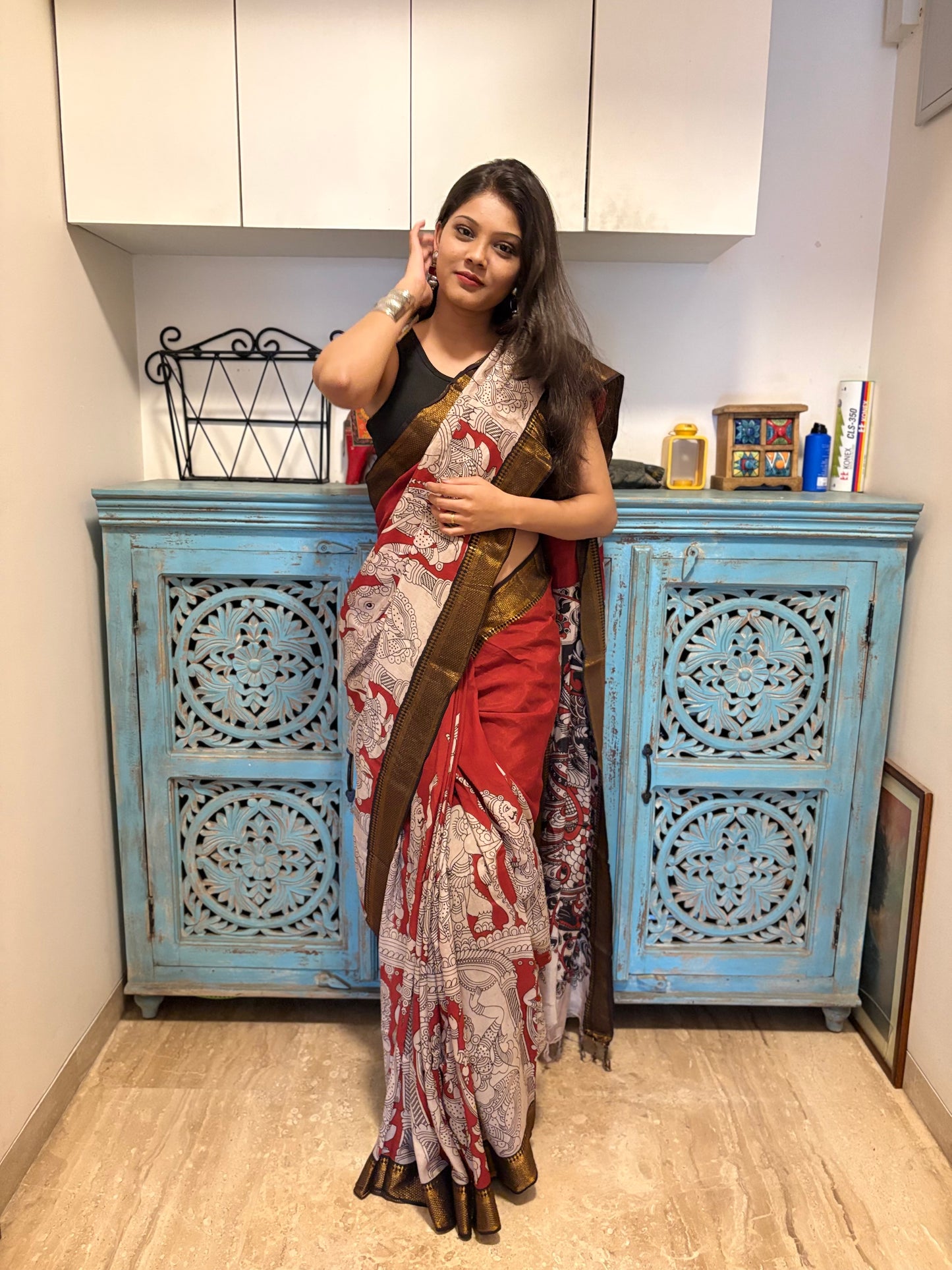 Kalamkari Pure Silk Saree Red