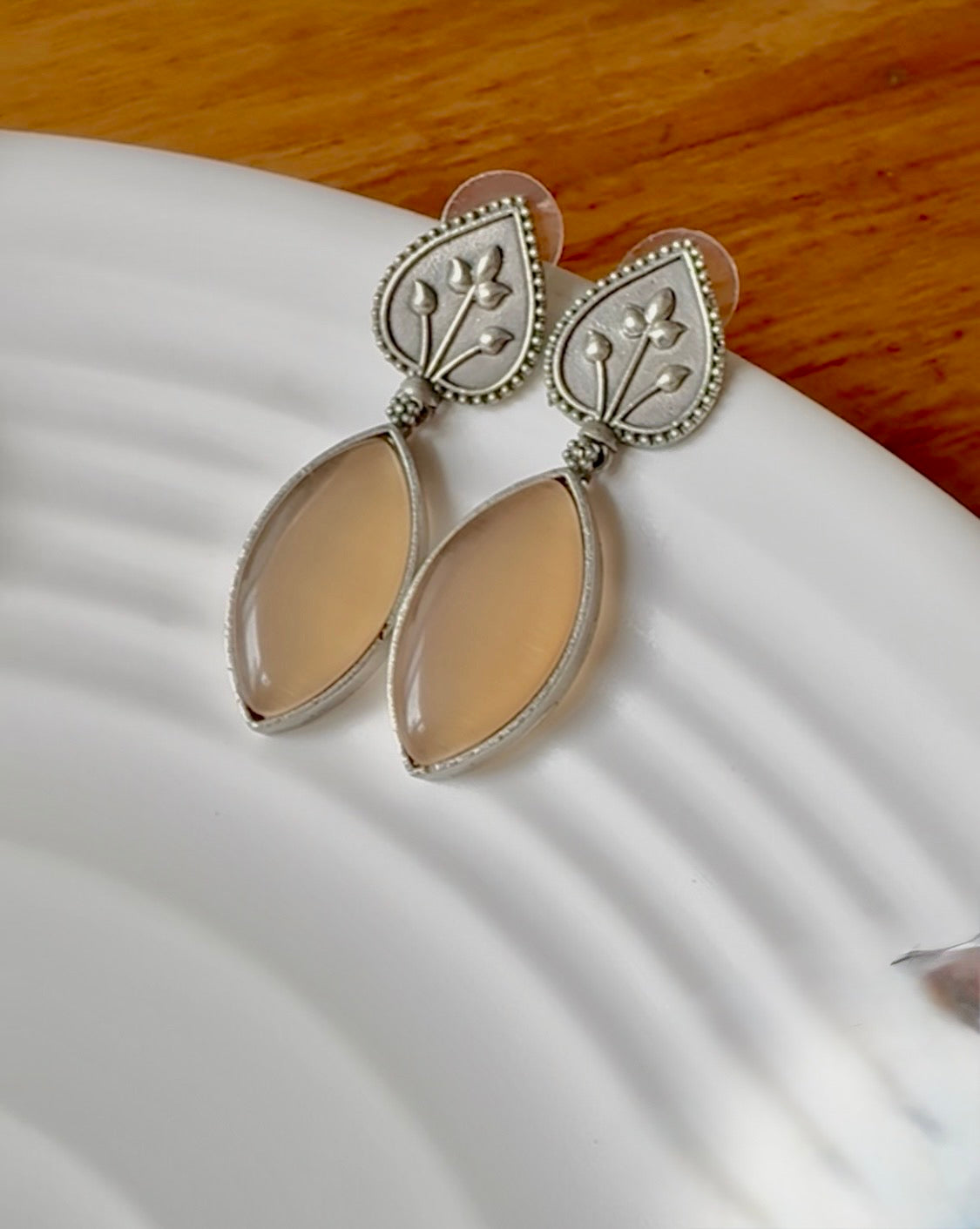 Oxidised Stone Drop Earrings