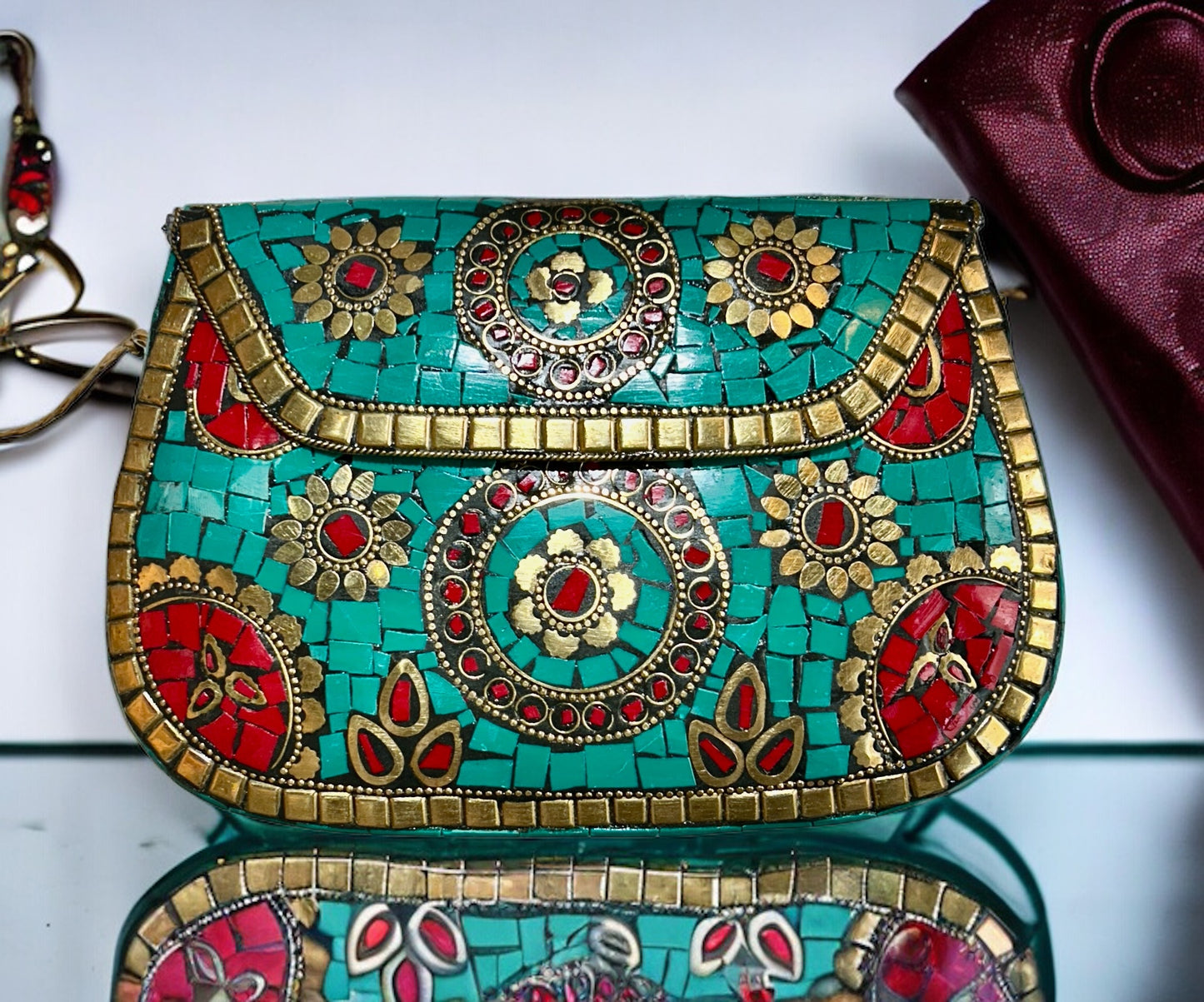 Studded Stones Oxidized Metal Purse - 1 Unit