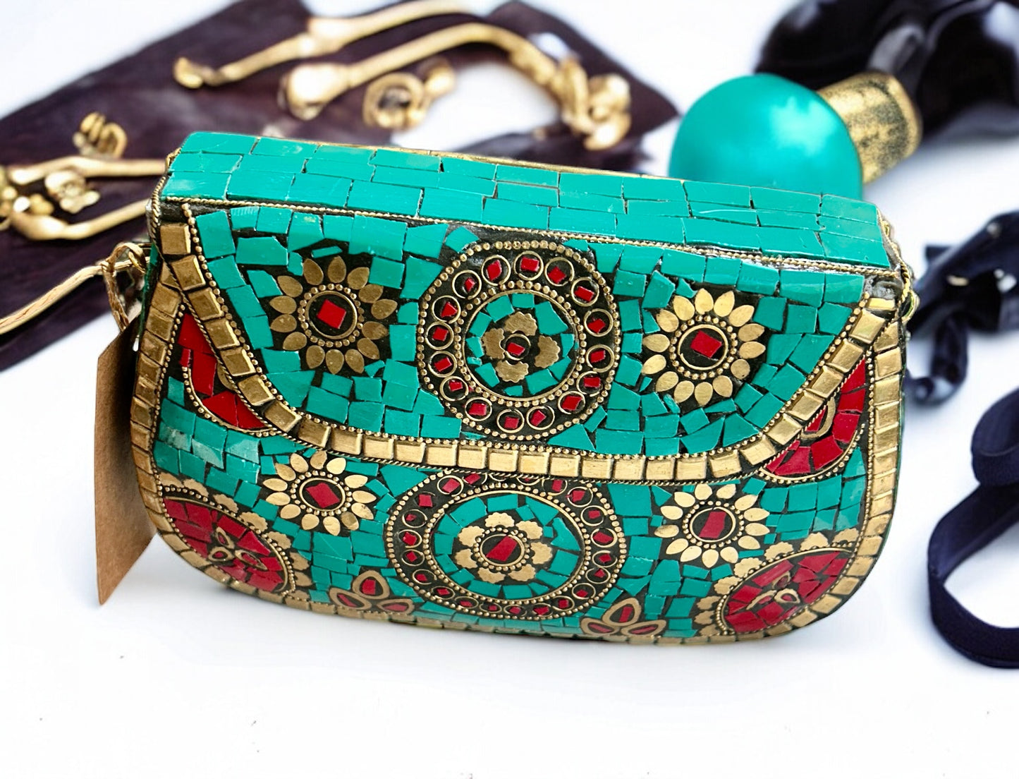 Studded Stones Oxidized Metal Purse - 1 Unit