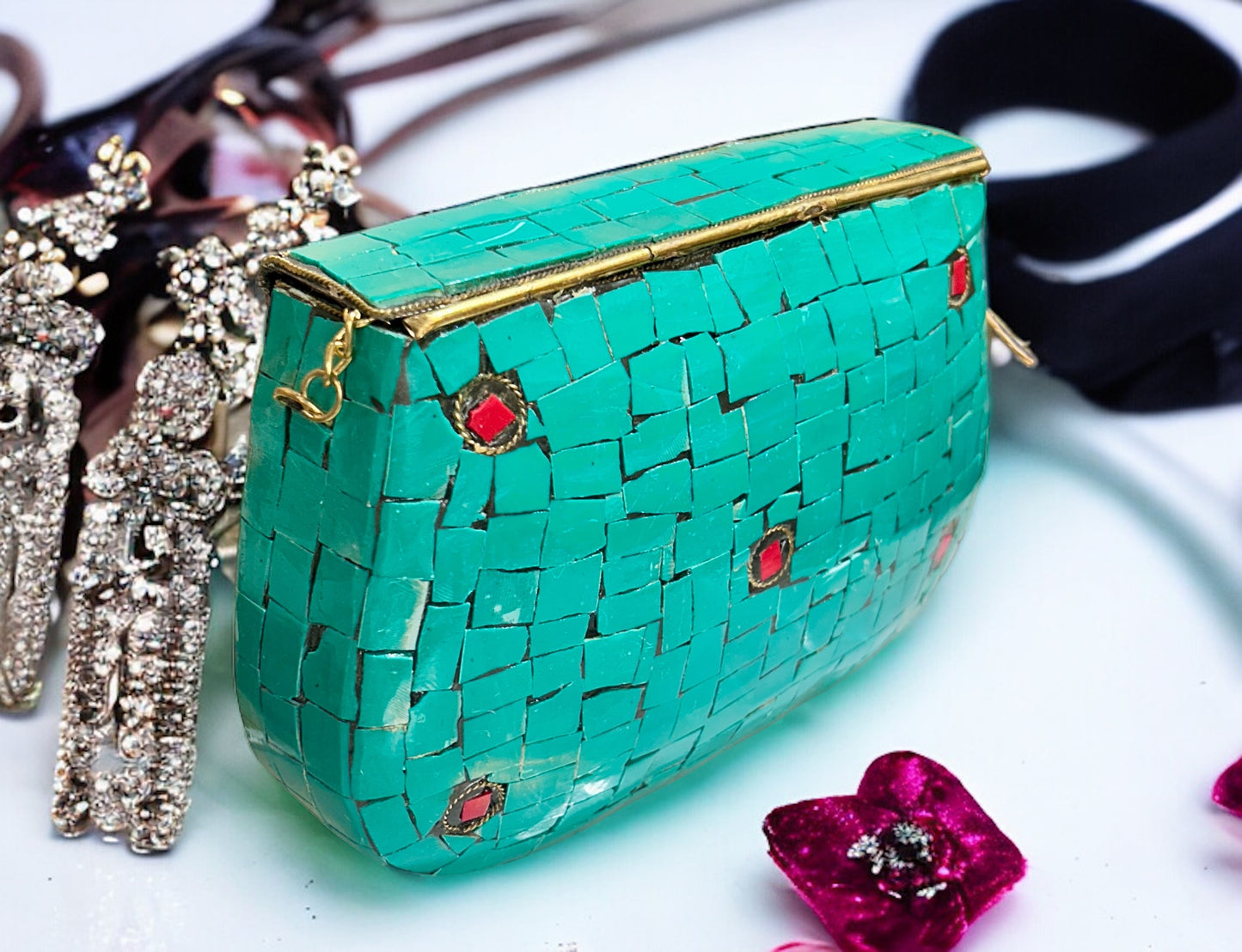 Studded Stones Oxidized Metal Purse - 1 Unit