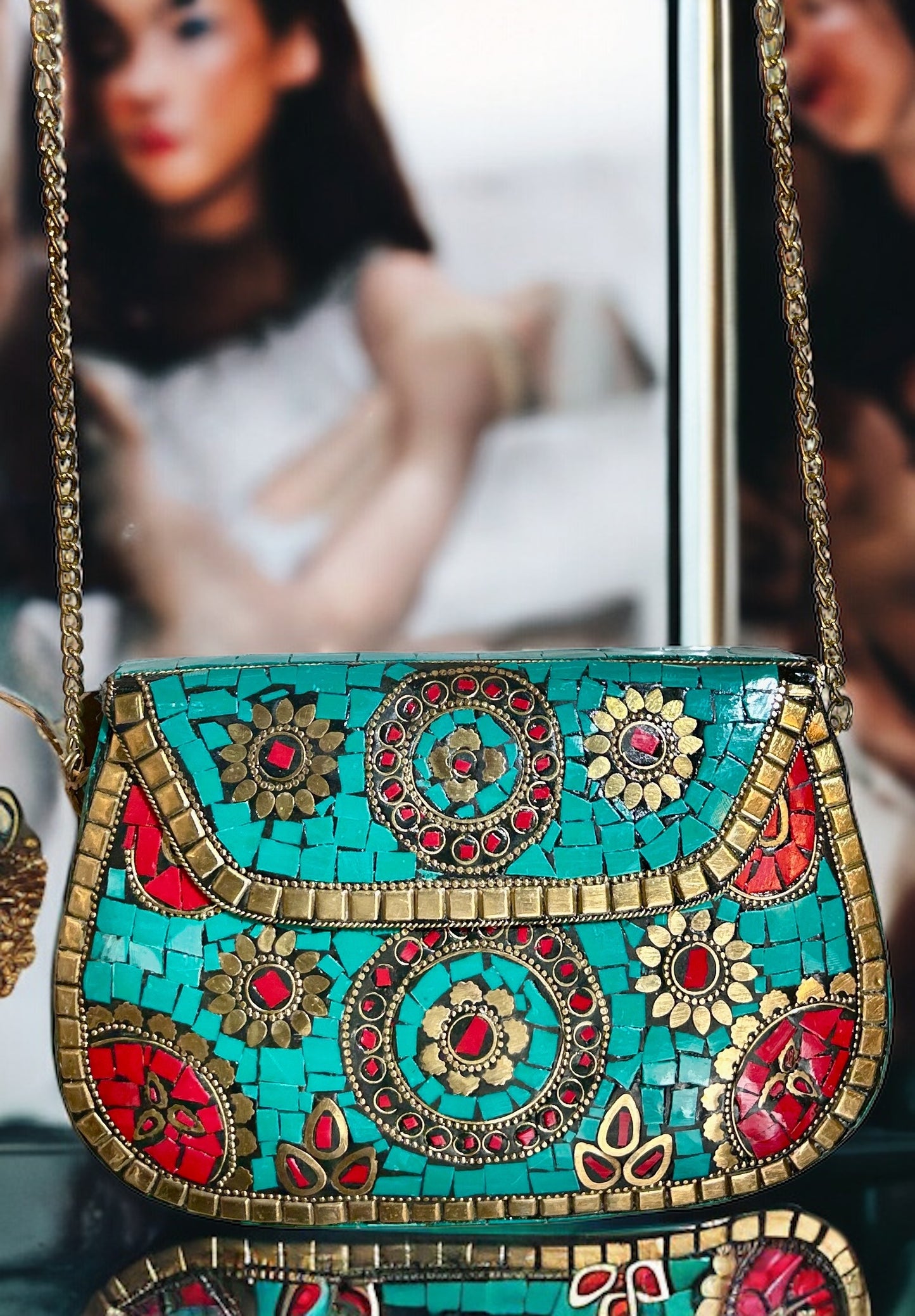 Studded Stones Oxidized Metal Purse - 1 Unit