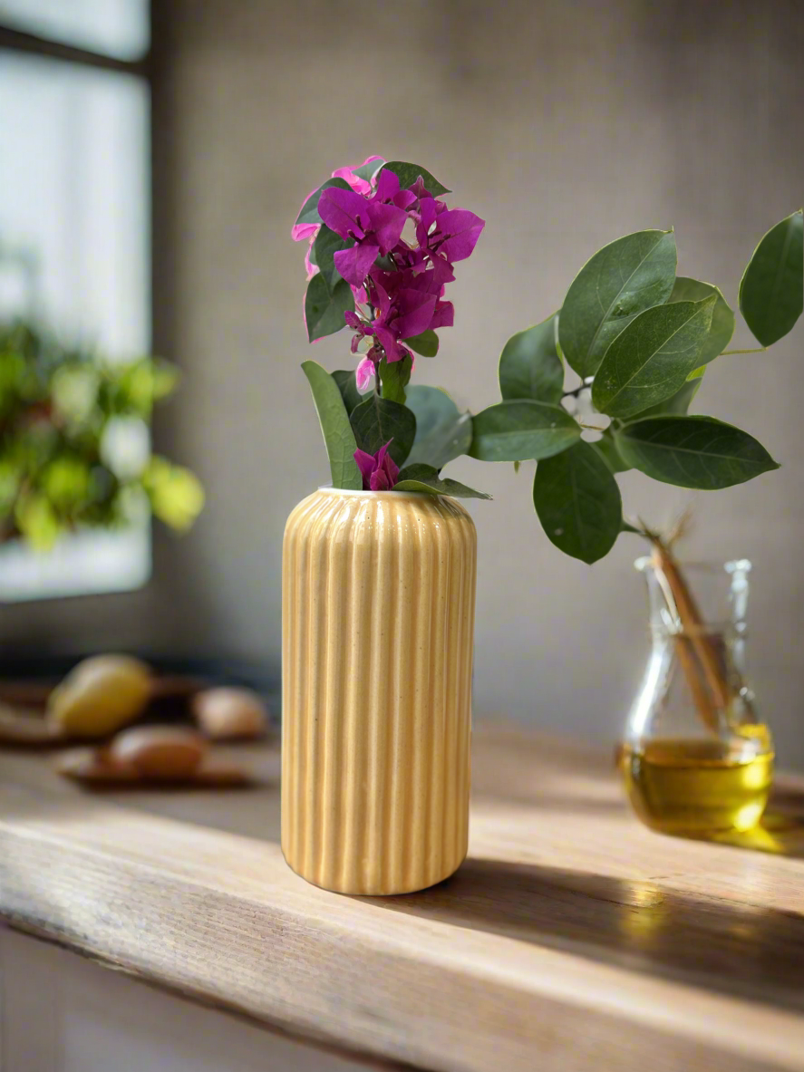 Cylinder Mustard Ceramic Vas