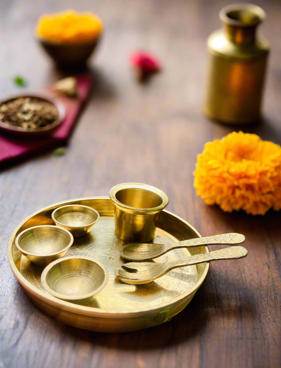 Brass Plate (Thali) Miniature set of 7 items