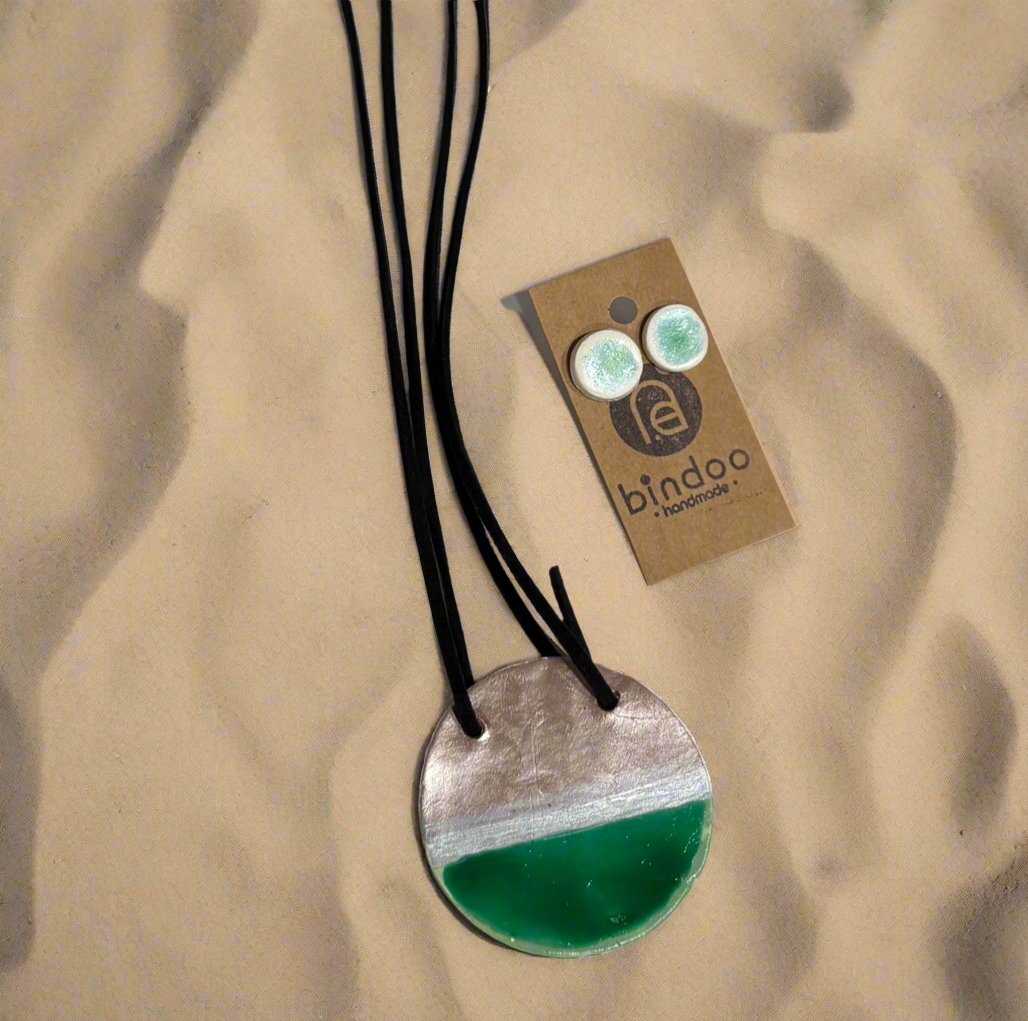 Clay Green Round Pendant with studs