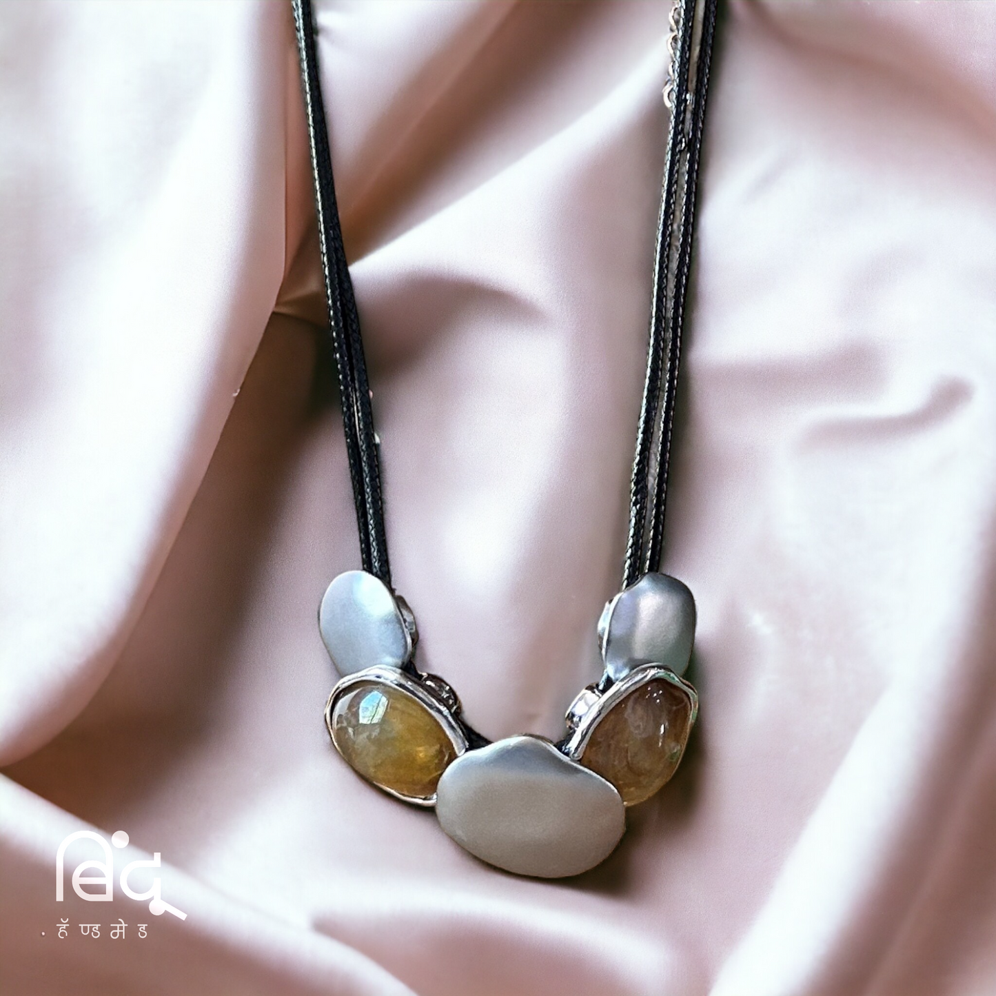 Yellow Stone & Silver Combination Necklace - 1 Unit