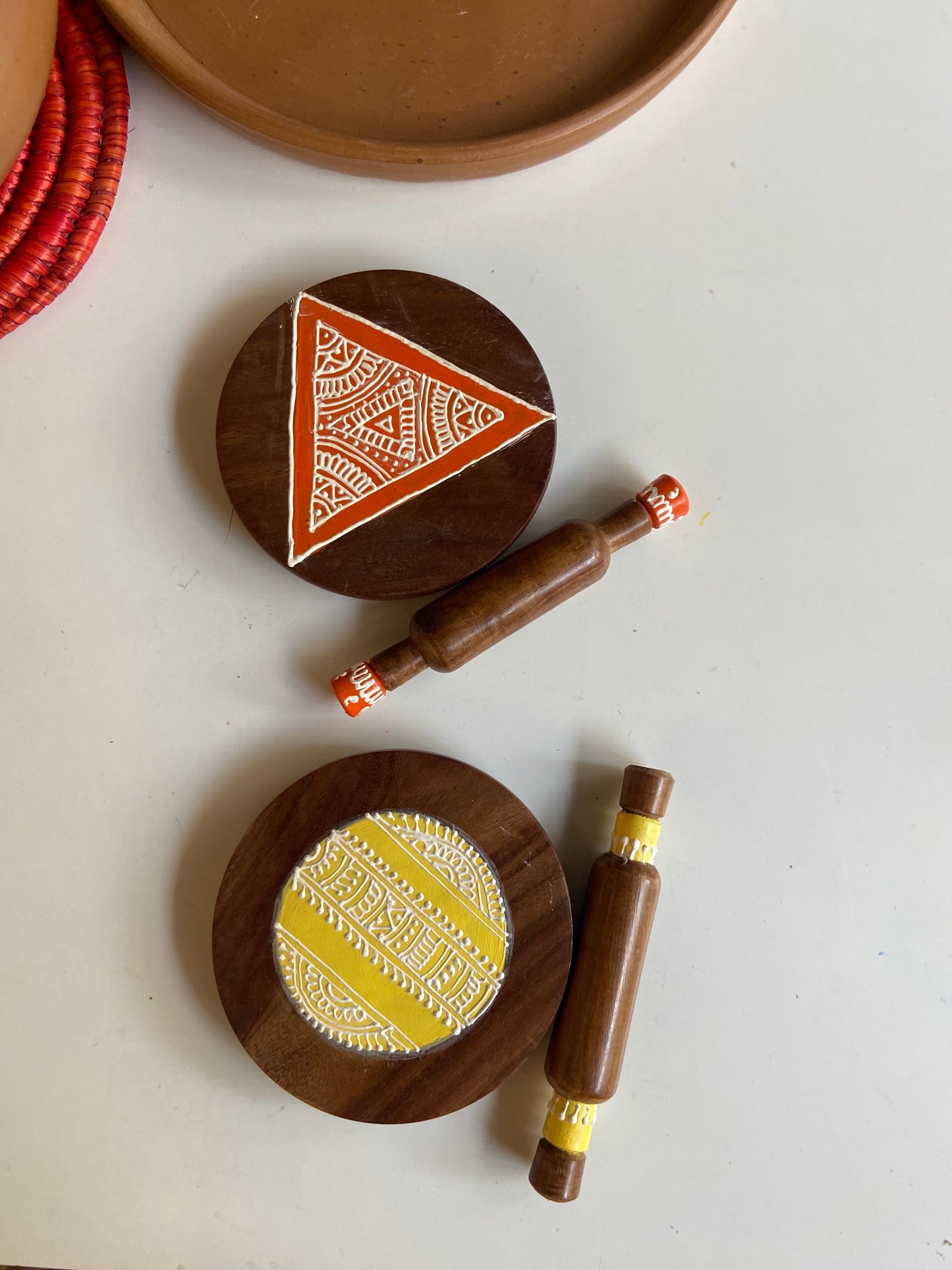 Wood Hand Painted Polpat and Rolling Pin