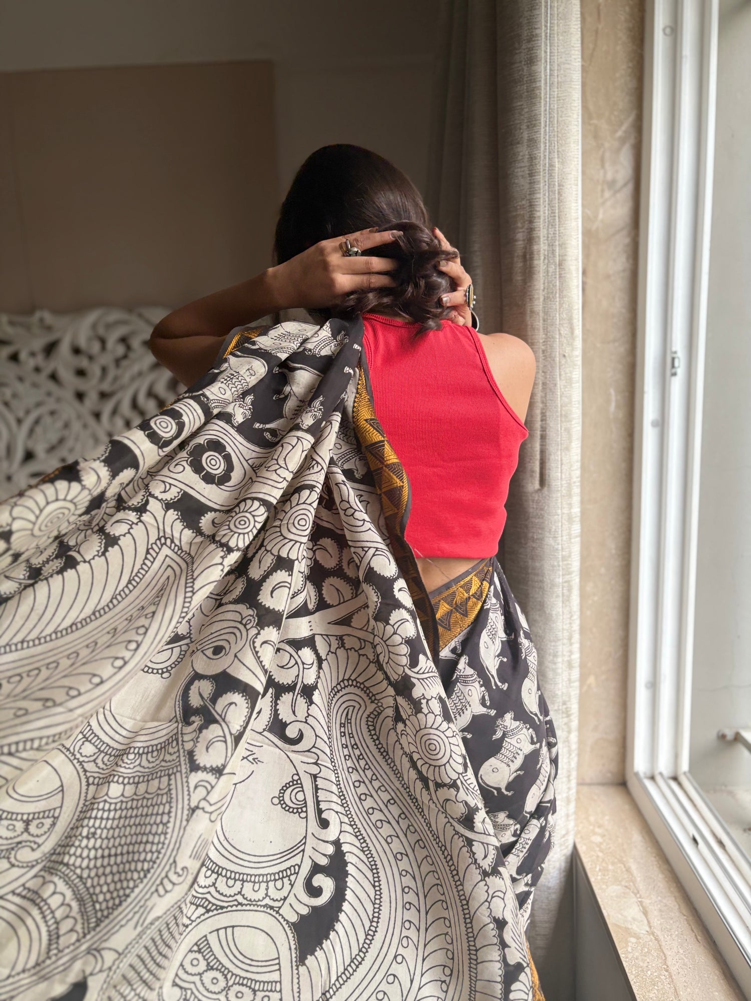 Pure silk saree with Kalamkari handwork