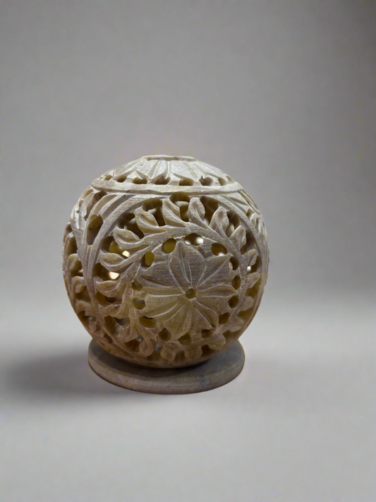 Handmade Soapstone Flower carving Round Tea Light Candle Holder