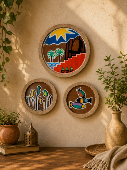 Wooden Handpainted Wall Hanging- Set of 3