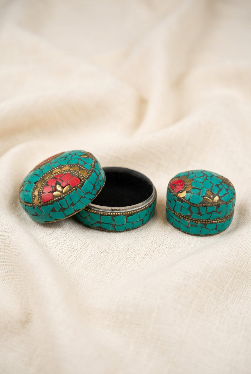 Handcrafted Indian Mosaic Trinket Sea Blue