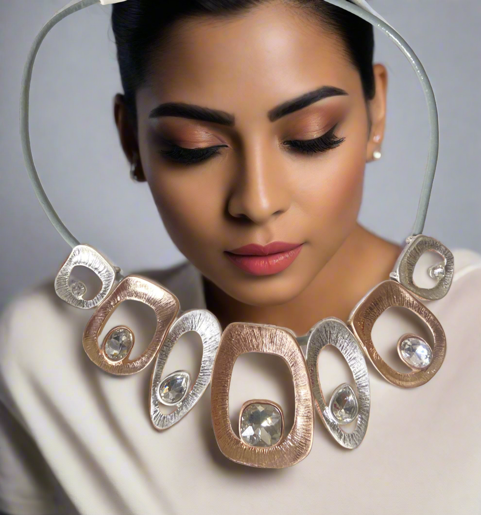 Silver and rose gold with stone necklace