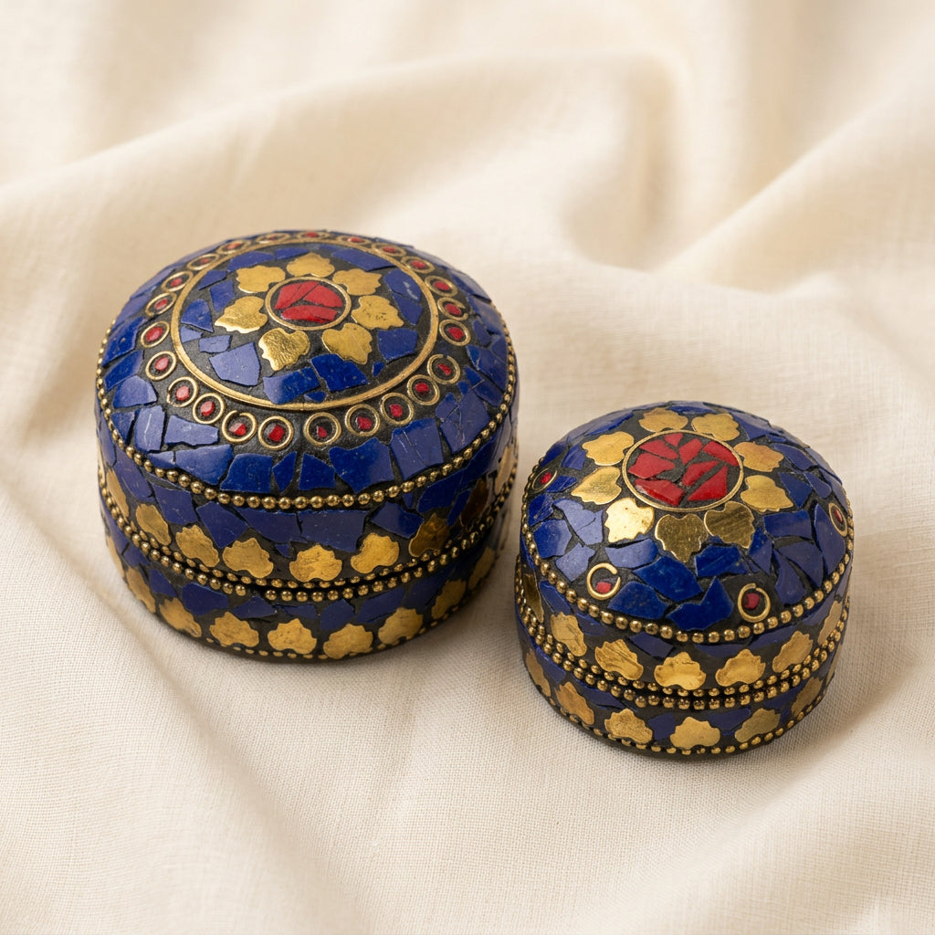 Handcrafted Indian Mosaic Trinket Ink Blue