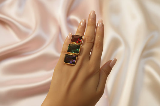 Bold Triple-Stone Geometric Statement Ring
