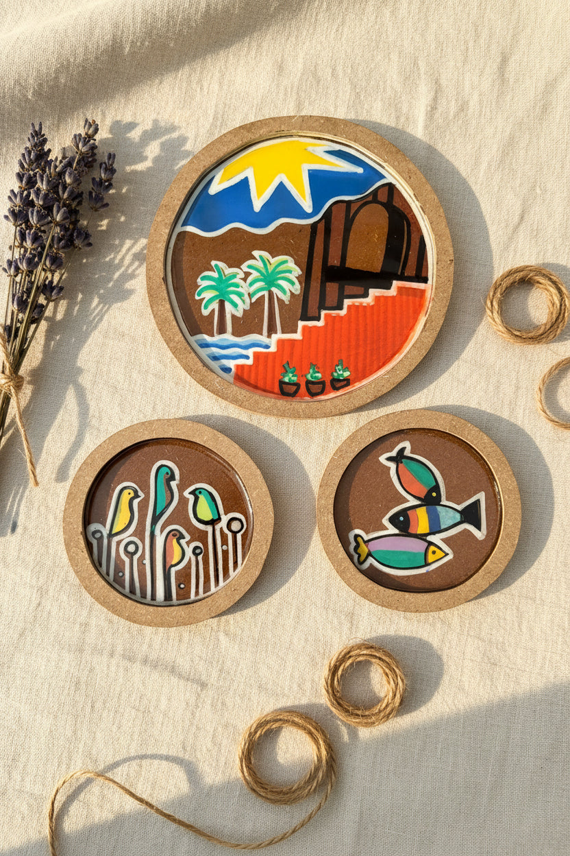 Wooden Handpainted Wall Hanging- Set of 3