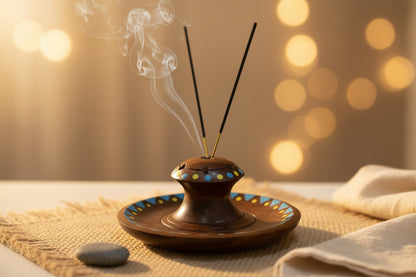 Walnut Wood Handpainted Incense Holder