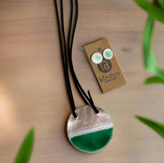 Clay Green Round Pendant with studs