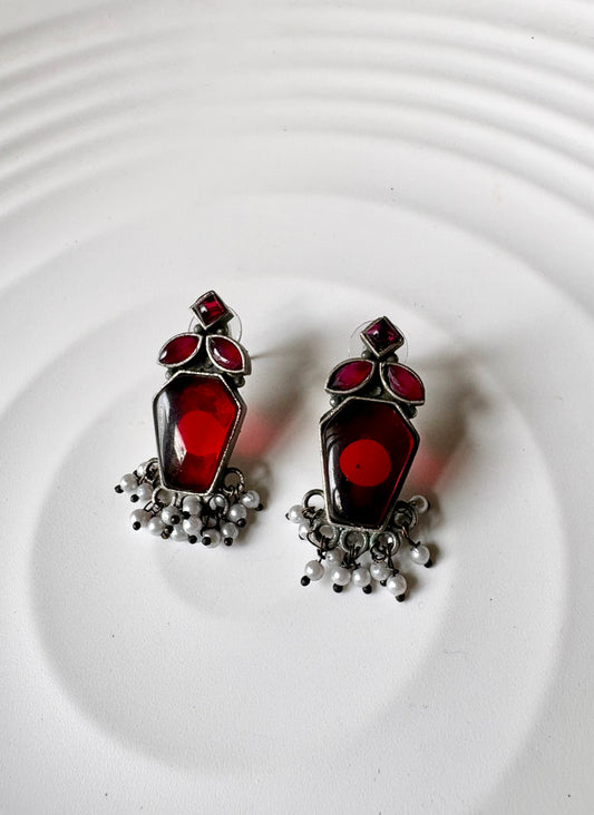 Oxidised Monalisa stone earrings