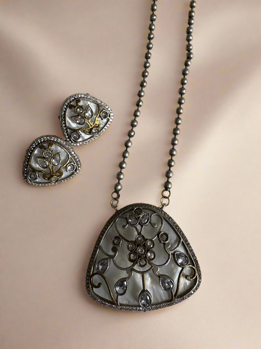 Angela Kundan with Silver Replica Necklace