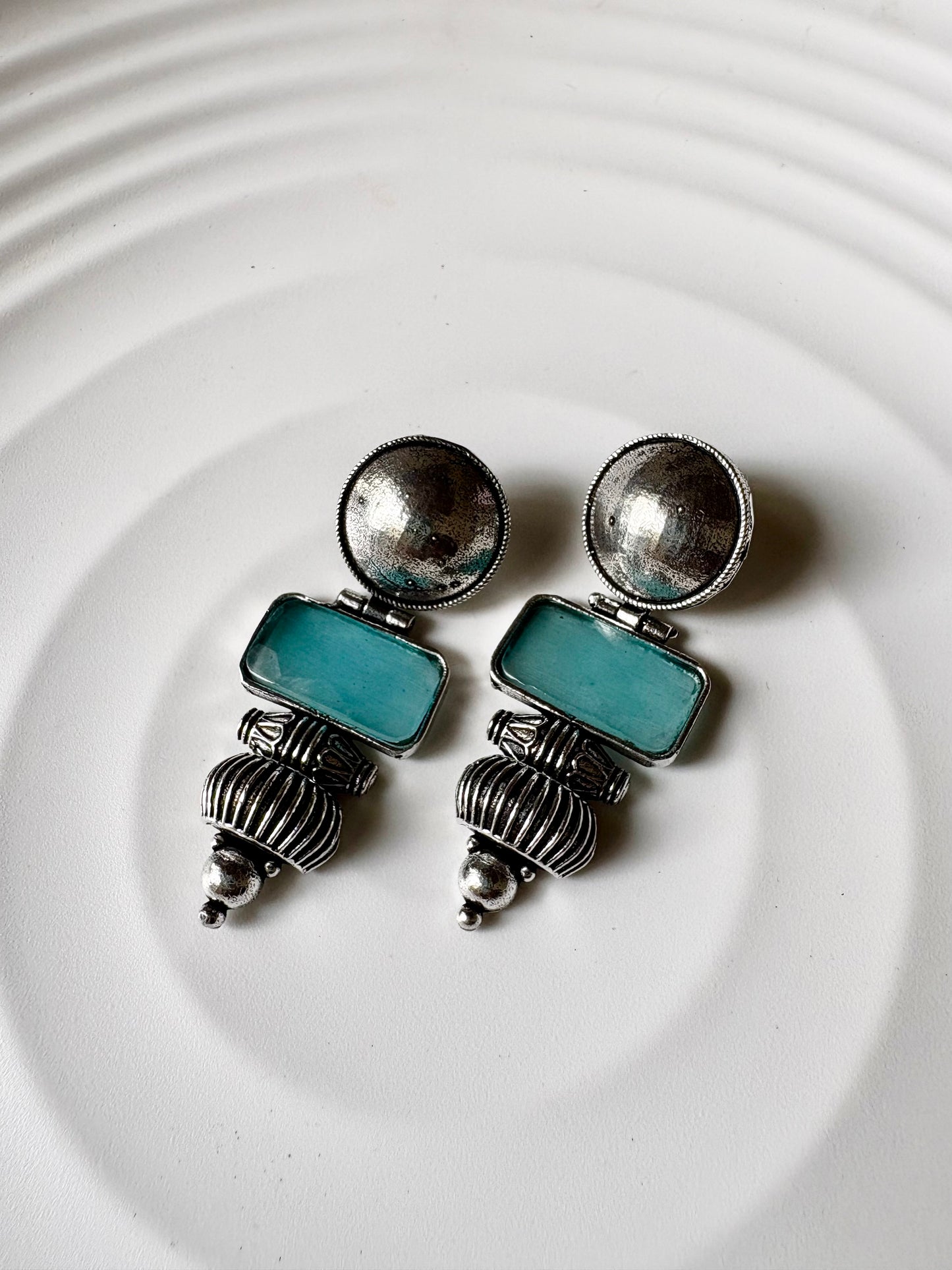 Handcrafted Oxidised Stone Dangler Earrings
