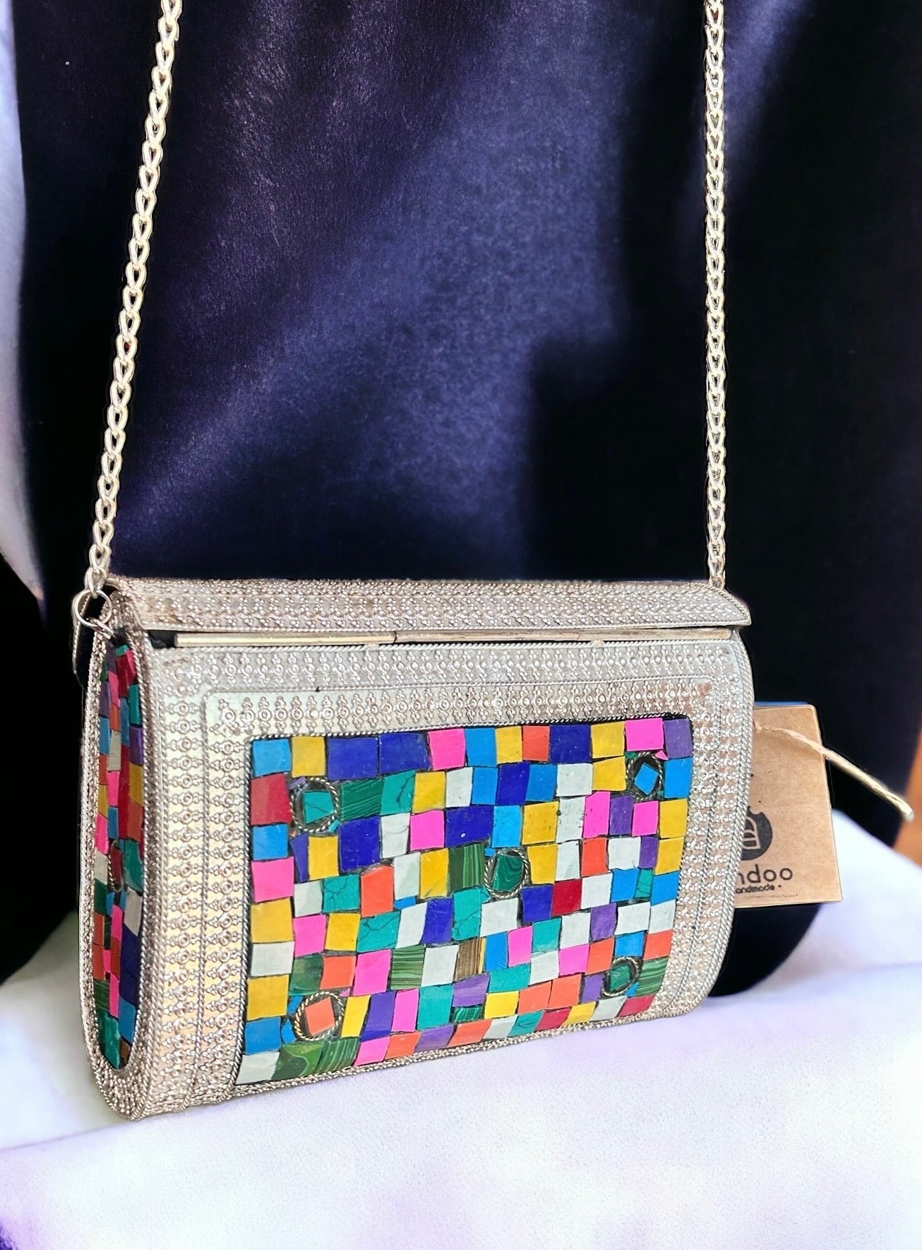 Multicolour Stone Metal Purse (M)