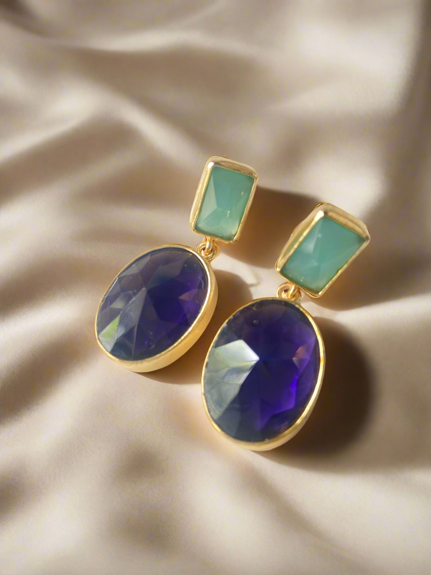 Sea Green and Royal Blue Gold plated Earrings