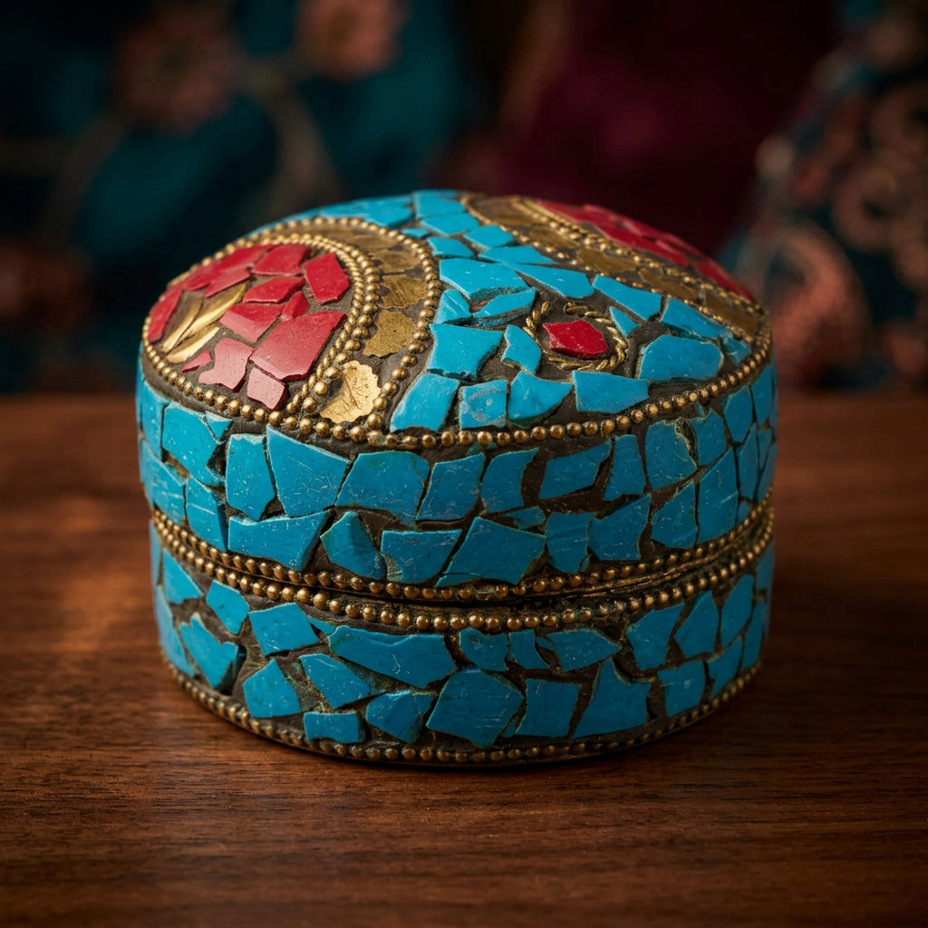 Handcrafted Indian Mosaic Trinket Cobalt Blue