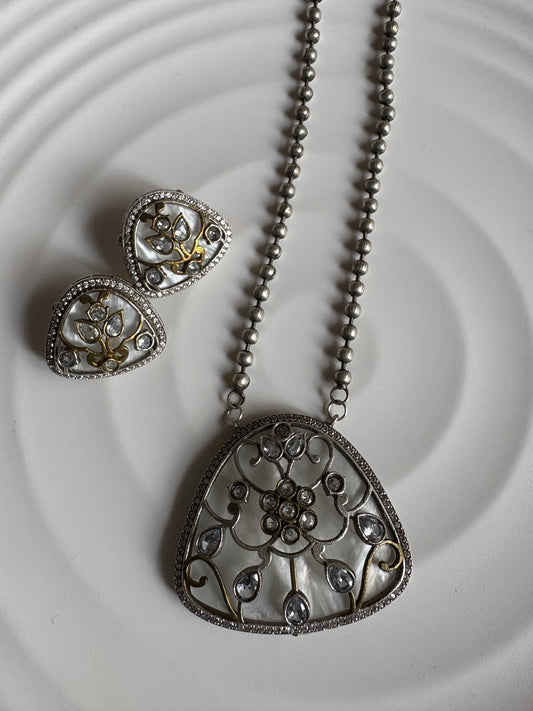 Angela Kundan with Silver Replica Necklace