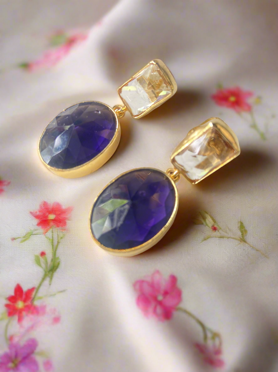 Royal Blue and Golden Stone Earrings