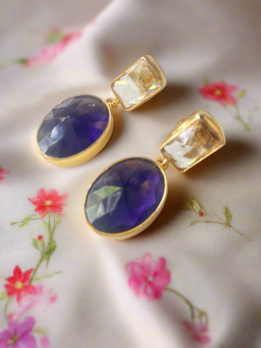Royal Blue and Golden Stone Earrings