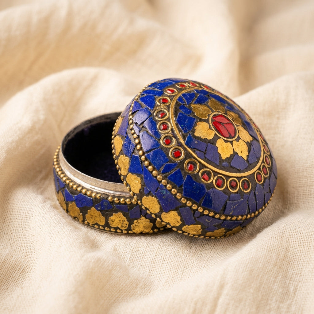 Handcrafted Indian Mosaic Trinket Ink Blue