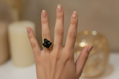 Natural Black Stone Adjustable Ring