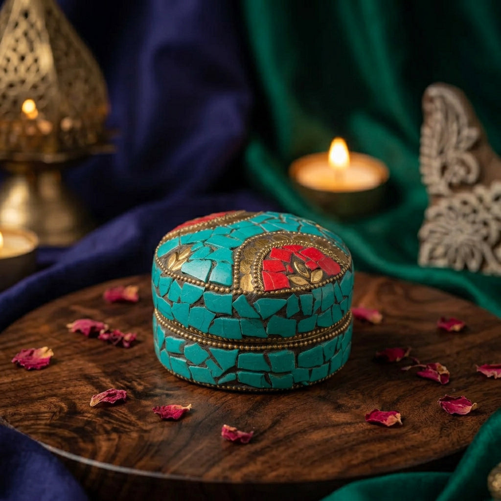 Handcrafted Indian Mosaic Trinket Sea Blue