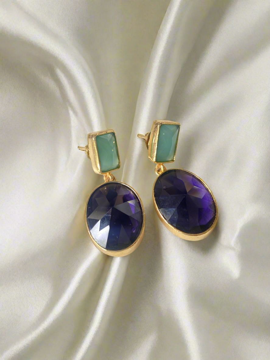 Sea Green and Royal Blue Gold plated Earrings