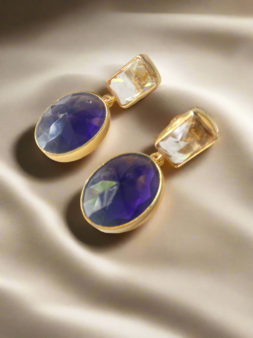 Royal Blue and Golden Stone Earrings